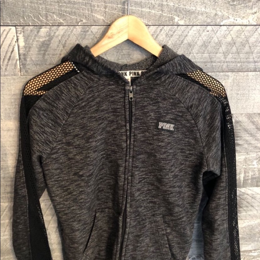 pink zip up hoodie, mesh sleeves. NWOT. So cute.